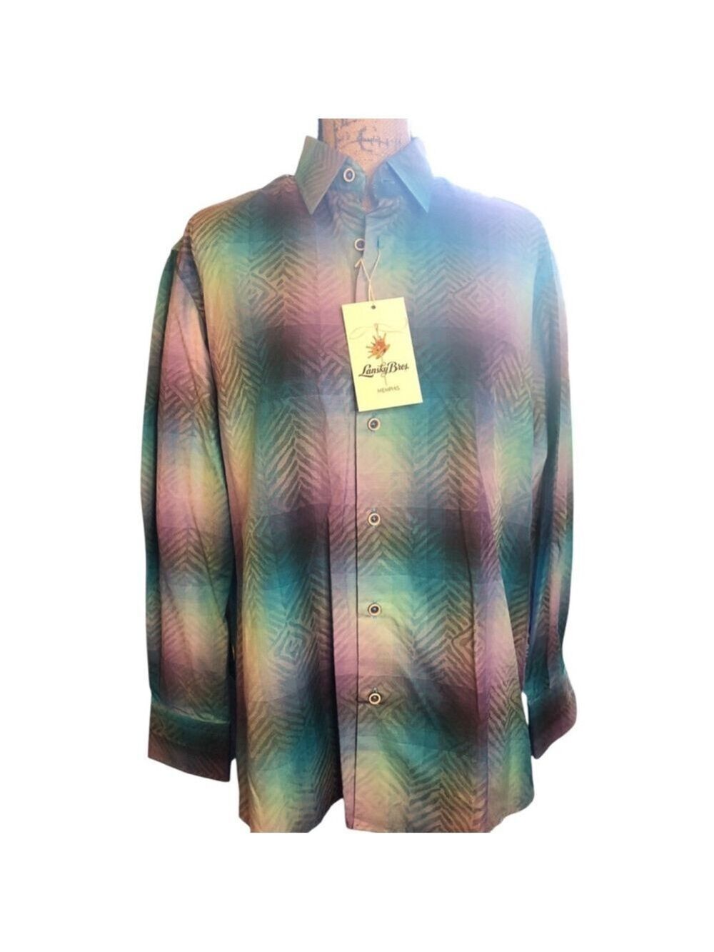 Lansky Bros. Esposito Button Down Shirt Size M (39-40) Blue Purple